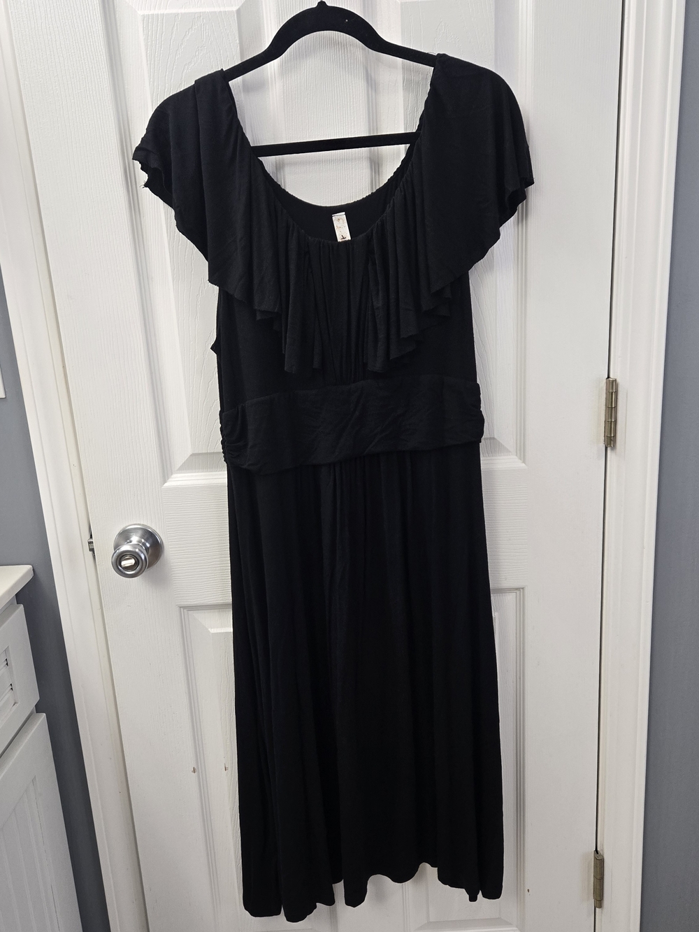 Tua Plus Womens 2XL Black Ruffled Off Shoulder Midi Dress USA Made